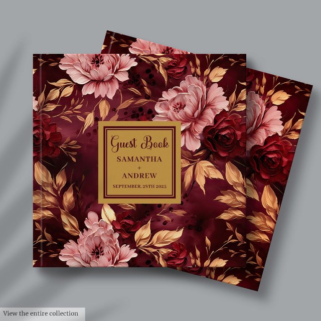 Livre D'or Élégant Blush Bourgogne Gold Floral Mariage (Elegant Blush Burgundy Gold Floral Wedding Guest Book)