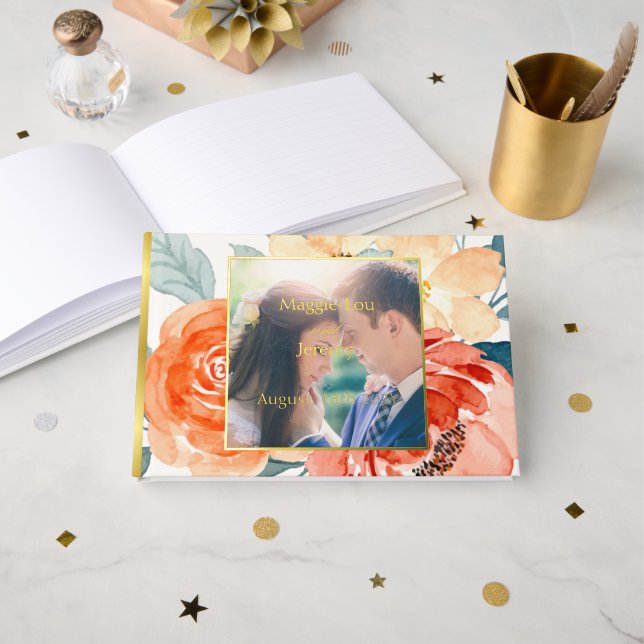 Livre D'or Elégant Blush Floral Mariage Gold (Recto ouvert)