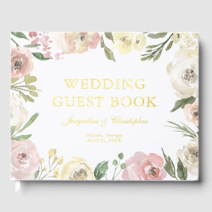 Livre D'or Élégant Blush Rose Floral Custom Gold Foil Mariage