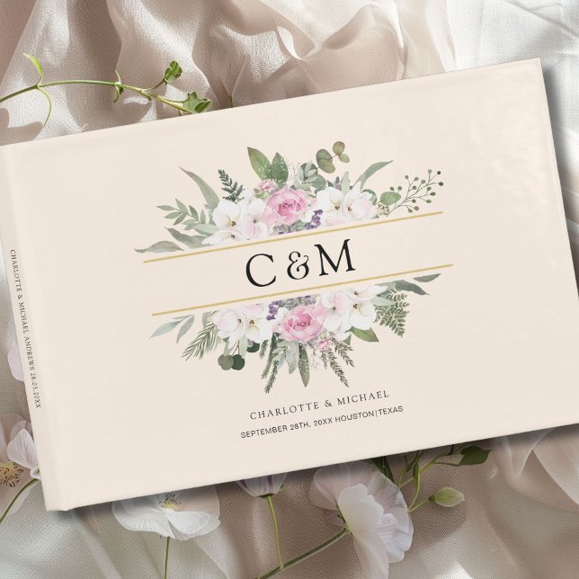 Livre D'or Élégant Boho Floral  (Personalized Elegant Boho Floral Guest Book with your name and date.)