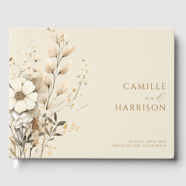 Livre D'or Élégant Boho Floral Monogram Mariage (Recto)