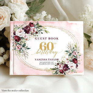 Livre D'or Élégant Boho Merlot Roses Dorées 60e Anniversaire