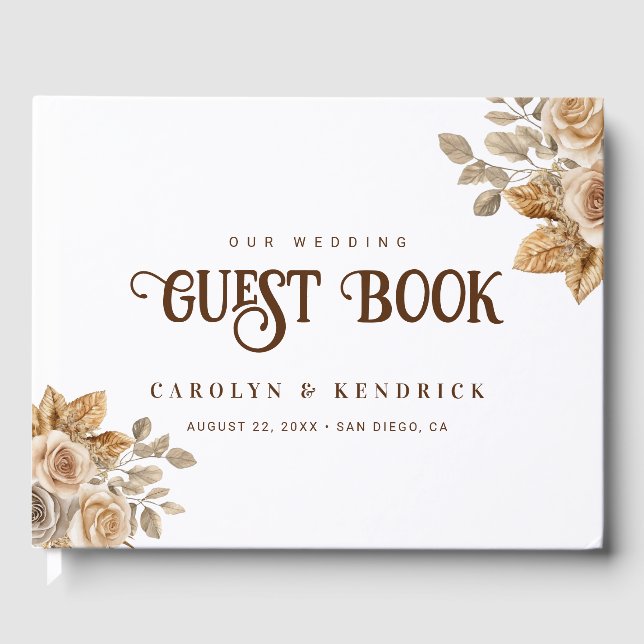 Livre D'or Elégant Boho Neutral Flore Accents Mariage (Recto)