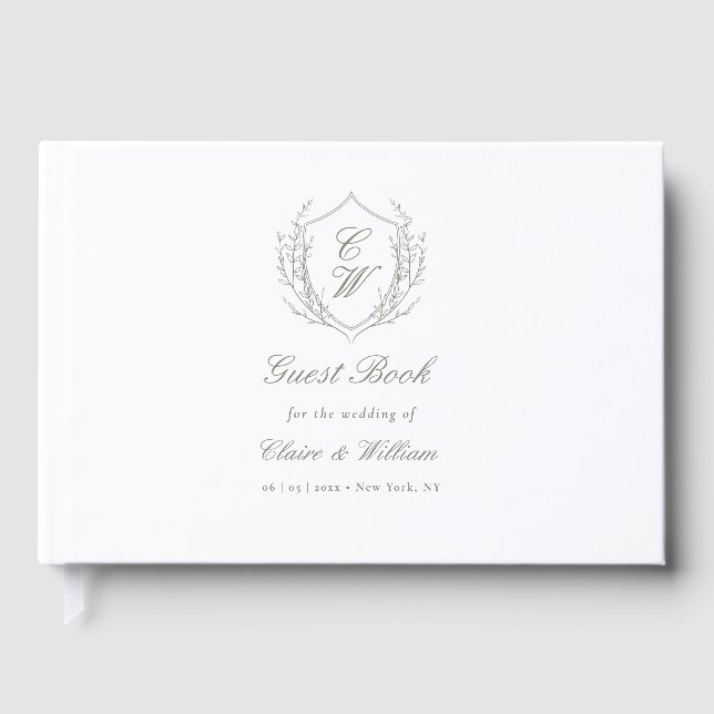 Livre D'or Elegant Botanical Crest Wreath Wedding (Recto)