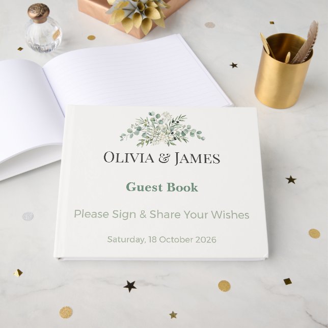 Livre D'or Elegant Botanical Wedding Guest Book (Recto ouvert)
