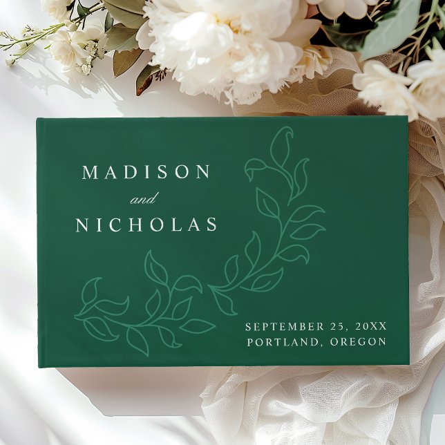 Livre D'or Élégant Cascading Green Feuilles Mariage photo (Créateur téléchargé)