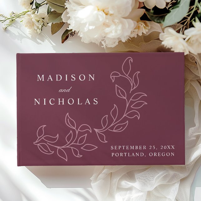 Livre D'or Elégant Cascading Merlot Feuille Mariage photo (Créateur téléchargé)