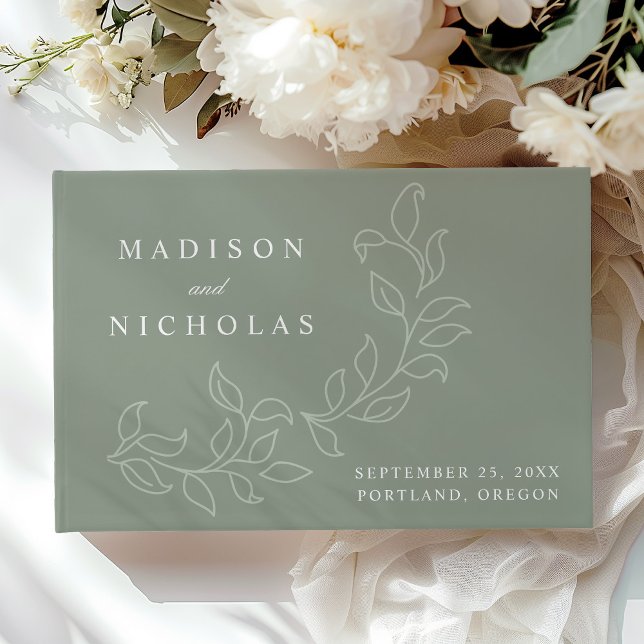 Livre D'or Elégant Cascading Sage Green Feuille Mariage photo (Créateur téléchargé)