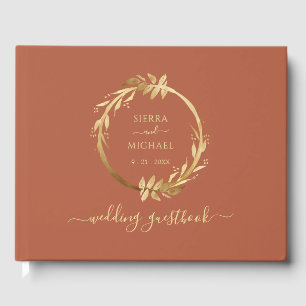 Livre D'or Élégant Chic Gold Foliage Terracotta Rust Mariage