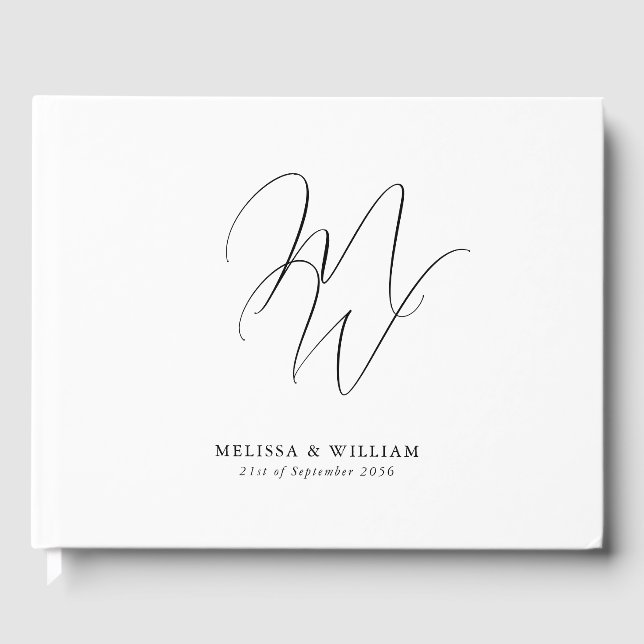Livre D'or Élégant chic Monogramme moderne Mariage blanc (Recto)
