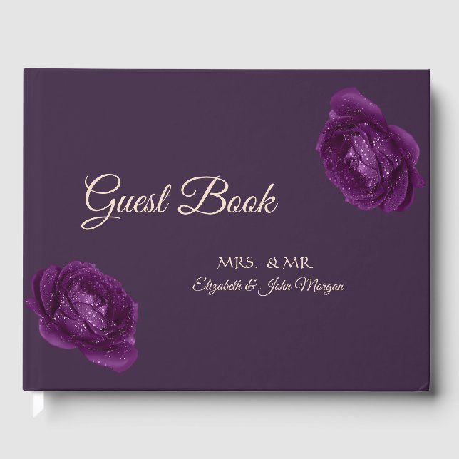 Livre D'or Élégant chic violet Rose Mariage (Recto)