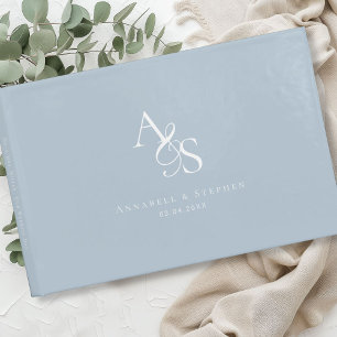 Livre D'or Élégant, Classique, Monogramme, Bleu Poudre, Maria