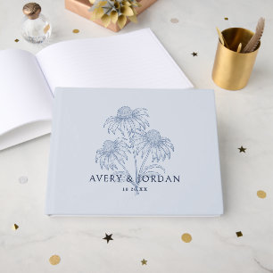Livre D'or Élégant Confleur Botanique Dusty Mariage Bleu