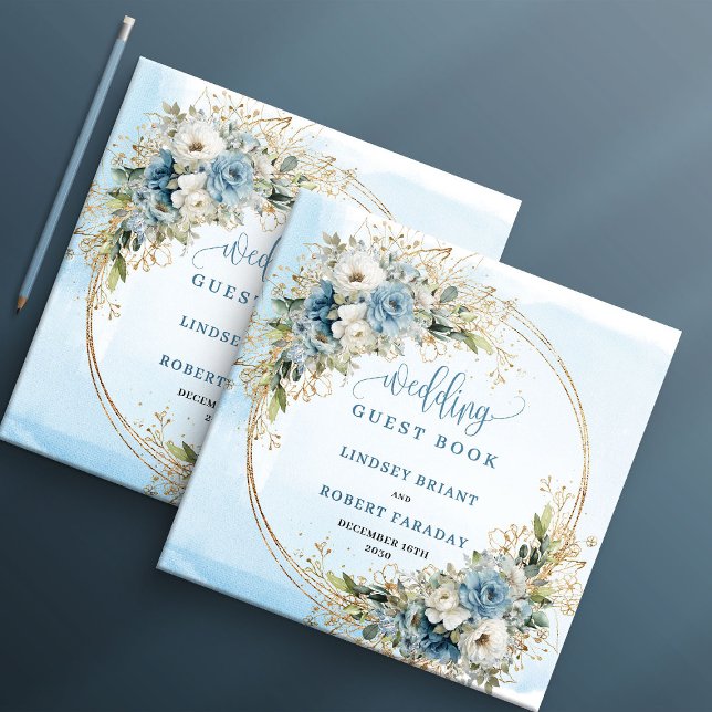 Livre D'or Elegant Dusty Blue Floral Gold Wedding Guest Book (Elegant Dusty Blue Floral Gold Wedding Guest Book)