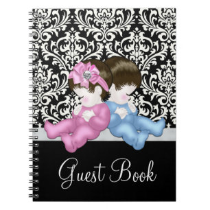 Livre d'or élégant en damas noir pour baby shower