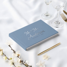 Livre D'or Élégant et moderne Script Dusty Mariage bleu