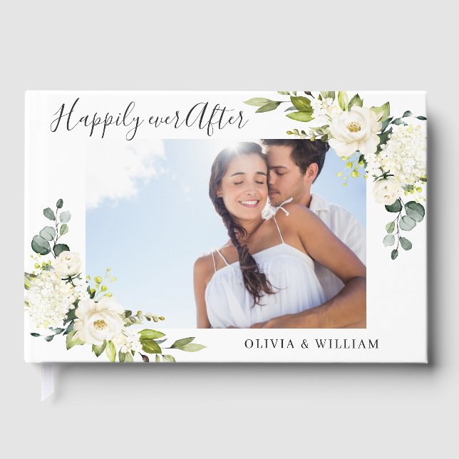 Livre D'or Elégant Eucalyptus White Roses Mariage PHOTO (Recto)