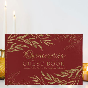 Livre D'or Élégant feuillage Rouge et Quinceanera Or