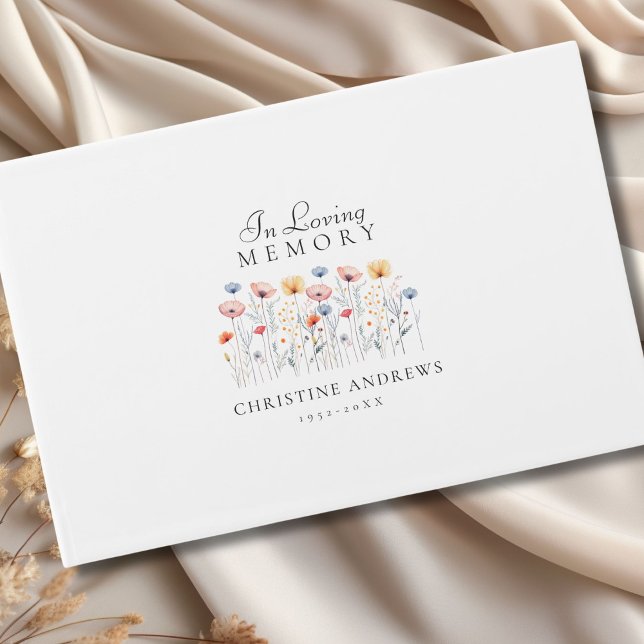 Livre D'or Élégant, Fleur sauvage "En mémoire de l'amour" fun (Elegant, Wildflower "In Loving Memory" Funeral Guest Book)