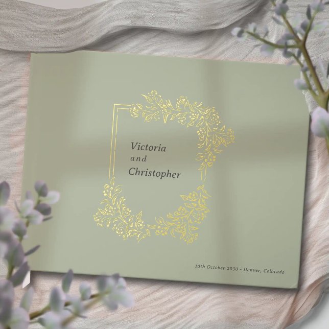 Livre D'or Élégant Floral Crest Classic Botanical Mariage (Elegant Romantic Wedding Guest Book with Gold Foil)