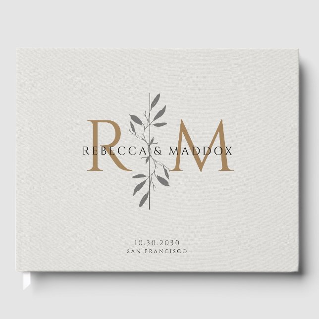 Livre D'or Elegant Gray Botanical Monogram Wedding (Recto)