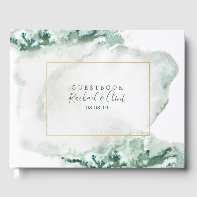Livre D'or Elégant Green Ombre Marble Mariage Guestbook (Recto)