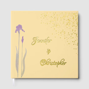 Livre D'or Élégant Iris Mariage Aquarelle Or et Violet Pâle