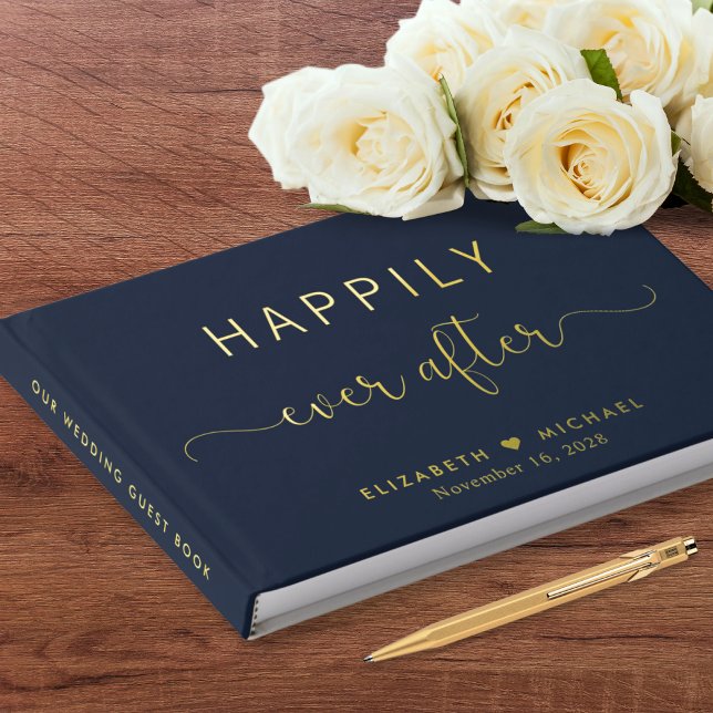 Livre D'or Elégant Joyeux Jamais Après Photo Mariage Bleu (Créateur téléchargé)