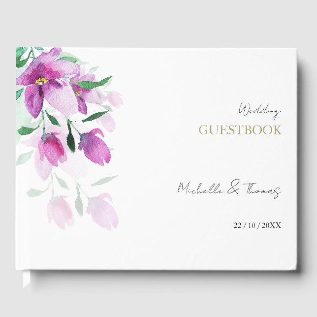 Livre D'or Elégant Lilac rose Floral Aquarelle Art (Recto)