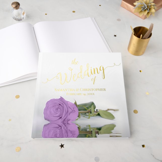 Livre D'or Élégant Lilac violet Rose grand Mariage huile (Recto ouvert)
