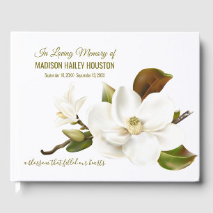Livre D'or Elégant Magnolia Blanc Flower Funeral Memorial