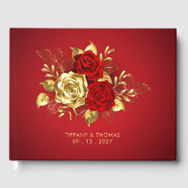 Livre D'or Élégant Mariage À Thème Rouge Et Or