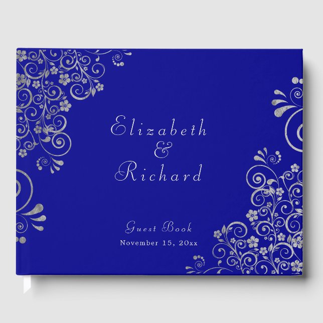 Livre D'or Élégant mariage bleu argent gris flèches Script (Recto)