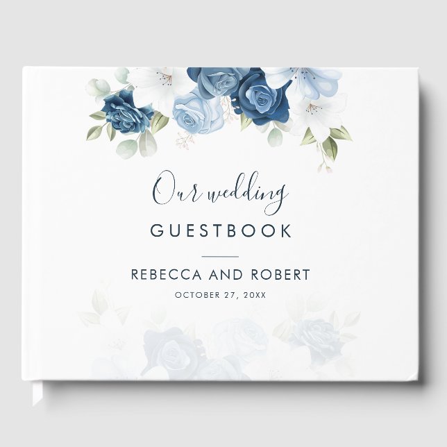 Livre D'or Elégant Mariage bleu bleu bleu floral (Recto)