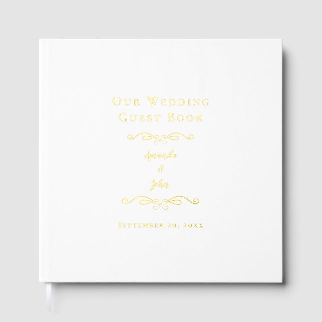 Livre D'or Élégant Mariage Calligraphie Script Classic Gold (Recto)