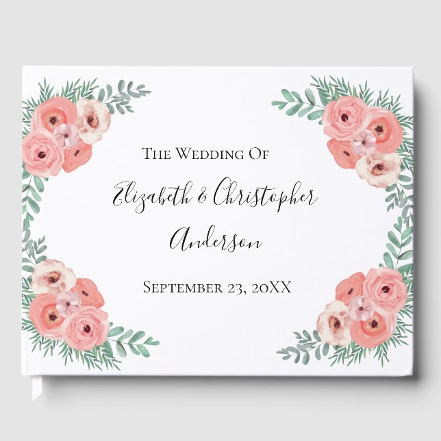 Livre D'or Élégant Mariage d'aquarelle rose et vert (Recto)