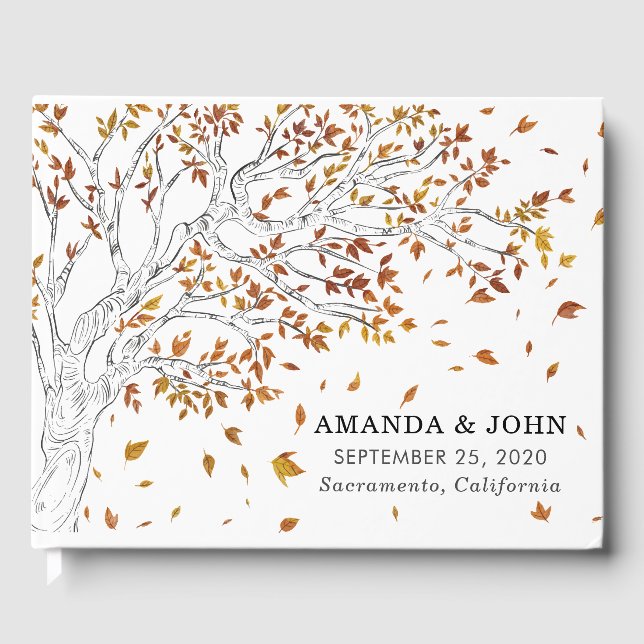 Livre D'or Élégant Mariage d'arbre esquissé automne (Recto)