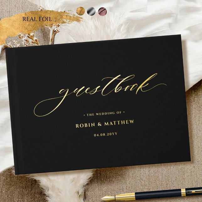 Livre D'or Élégant Mariage de calligraphie noir et réel (Créateur téléchargé)