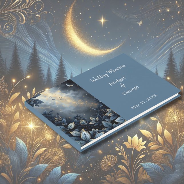 Livre D'or Élégant Mariage de Midnight Blue et Gold Forest (Créateur téléchargé)