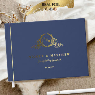 Livre D'or Elégant Mariage de monogramme bleu marine et réel