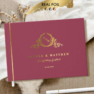 Livre D'or Élégant Mariage de monogramme Bourgogne et huile r