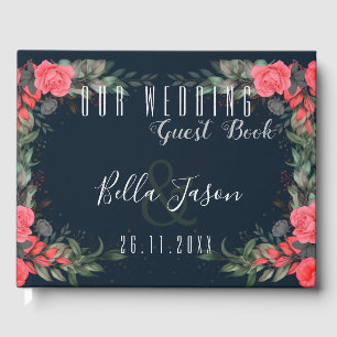 Livre D'or Élégant Mariage de script floral gris-gris-brindil