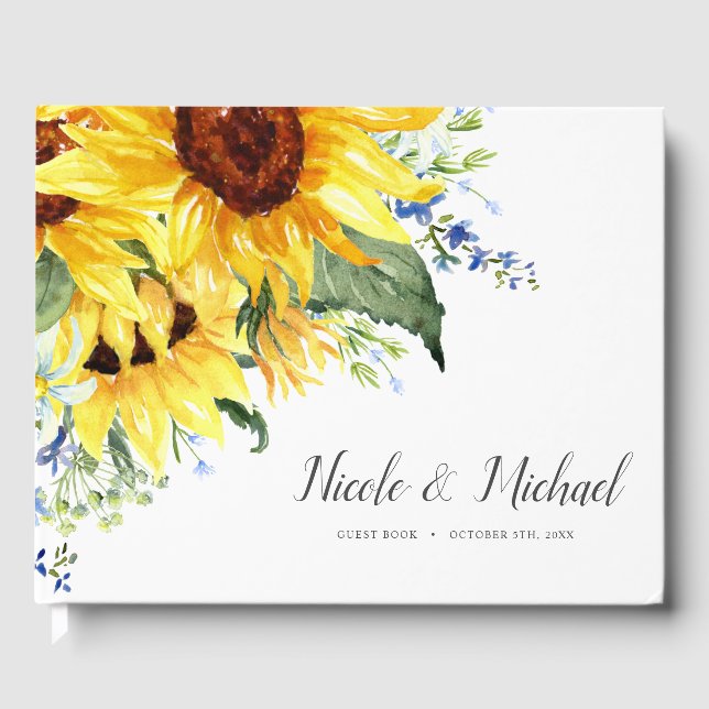 Livre D'or Elégant Mariage de tournesols aquarelle (Recto)