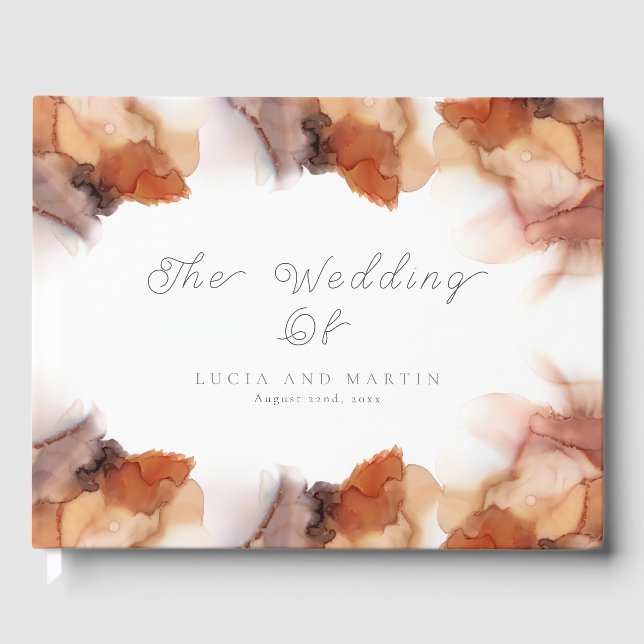 Livre D'or Elégant Mariage d'encre orange aquarelle (Recto)