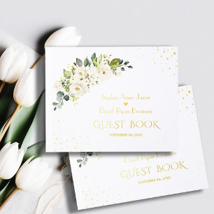 Livre D'or Élégant Mariage d'or aux fleurs de crème blanche