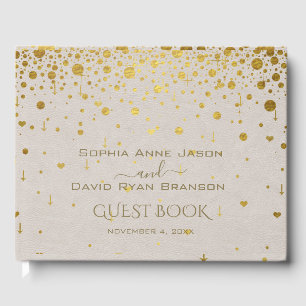 Livre D'or Élégant Mariage en cuir blanc en or Confetti