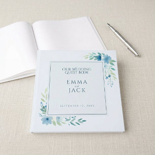 Livre D'or Élégant mariage floral aquarelle bleue