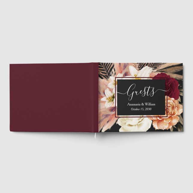 Livre D'or Élégant Mariage floral Bourgogne (Complet)