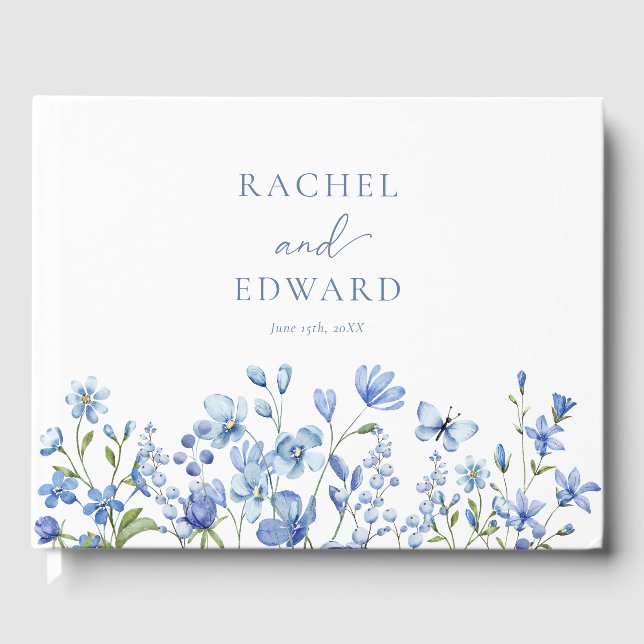 Livre D'or Élégant Mariage floral Dusty Blue (Recto)