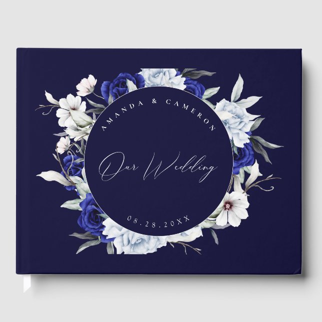 Livre D'or Elégant Mariage floral Dusty Blue Navy (Recto)